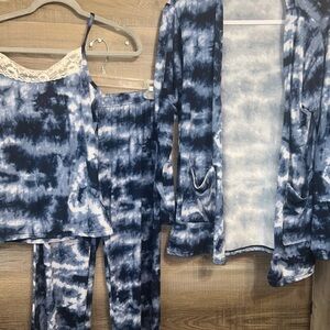 Cherokee Blue Tie-Dye Three Piece Pajama Set